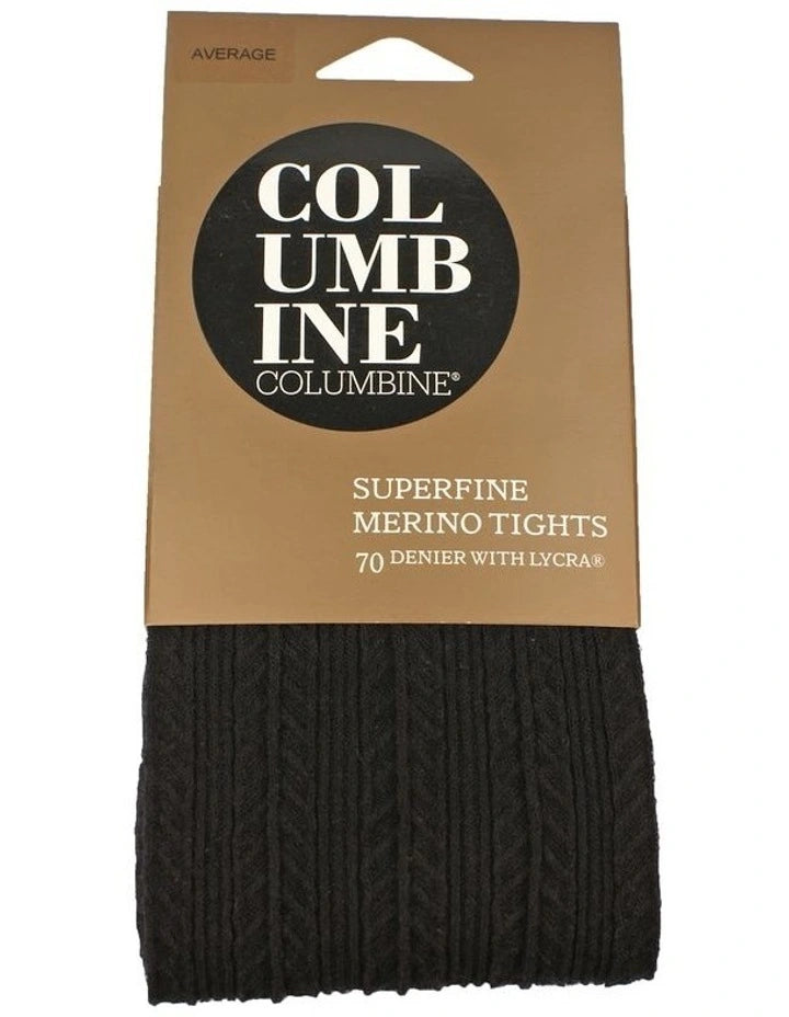 Columbine 70D Superfine Merino Cable Rib Tights - Black