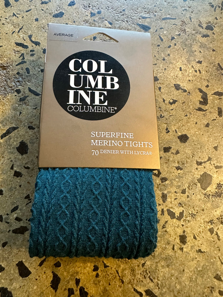 Columbine 70D Superfine Merino Classic Cable Tights - Teal