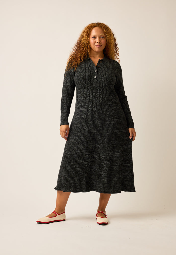 Nancybird Simona L/S Rib Knit Dress - Black Melange