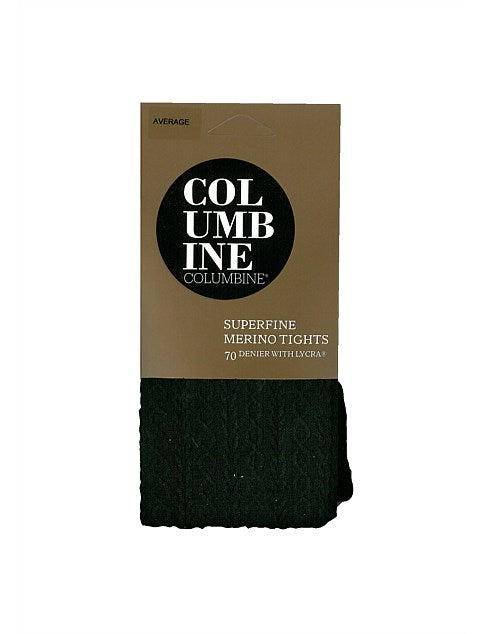 Columbine 70D Superfine Merino Classic Cable Tights - Black