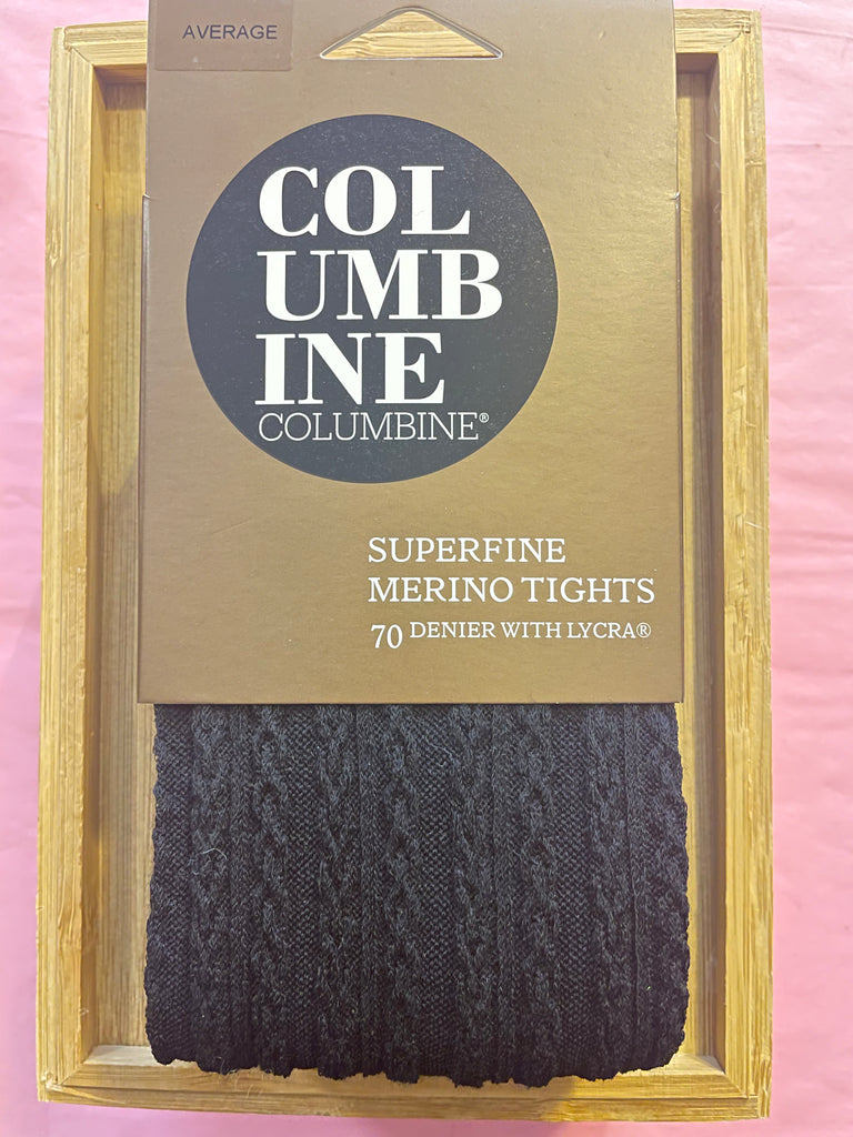 Columbine 70D Superfine Merino Double Cable Tights - Black