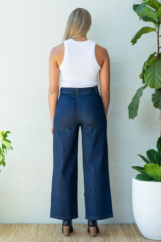 Frock Me Out Denim High Waisted Pants - Indigo