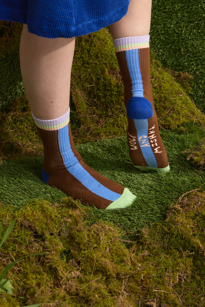Wolf and Mishka Ribbed Socks - Colour Block
