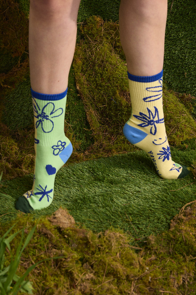 Wolf and Mishka Ribbed Socks - Colour Block