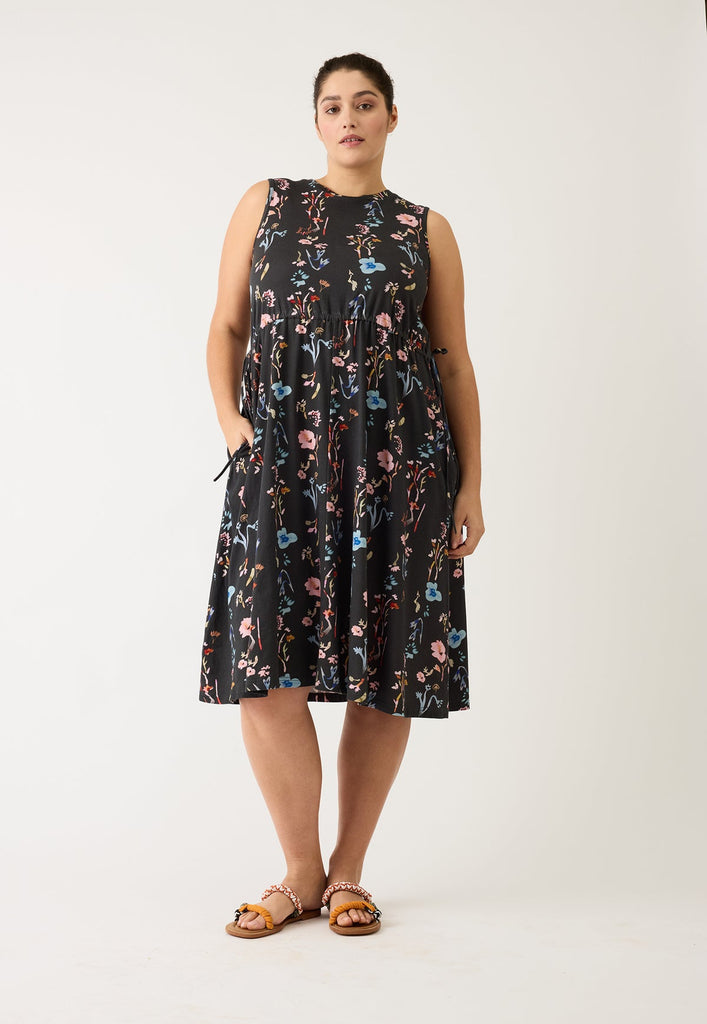 Nancybird Lidia Tie Dress - Watercolour Charcoal