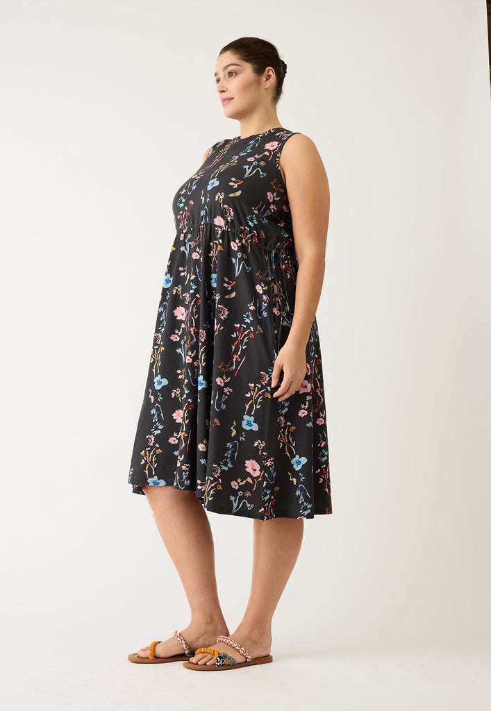 Nancybird Lidia Tie Dress - Watercolour Charcoal