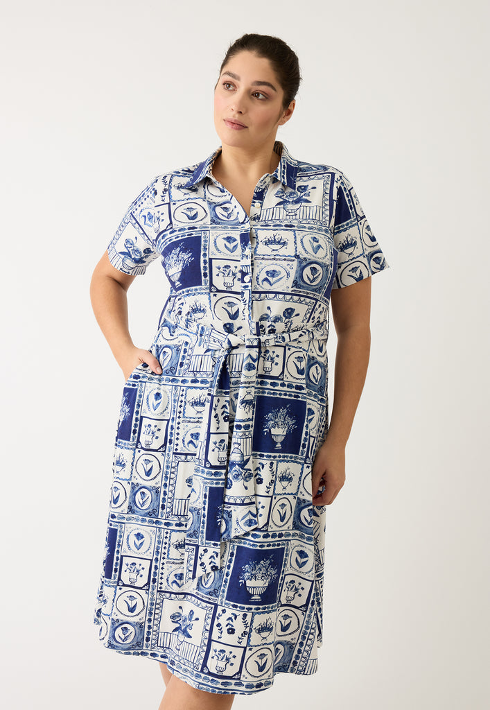 Nancybird Vera Short Sleeve Dress - Lyon Tile