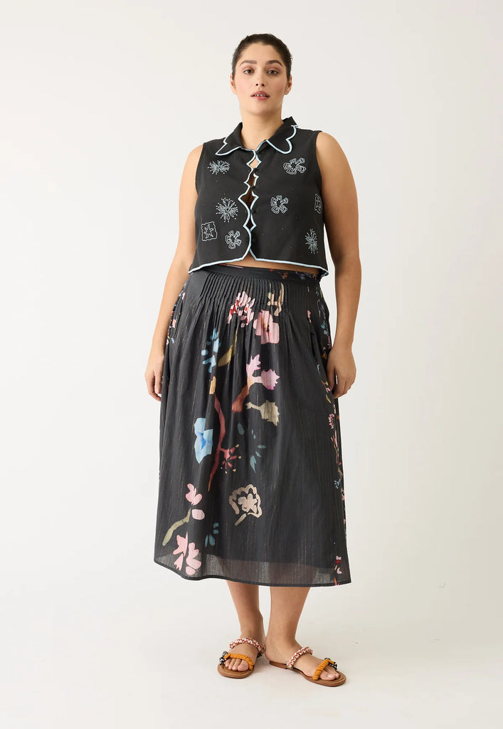 Nancybird Alma Yoke Skirt - Watercolour Charcoal