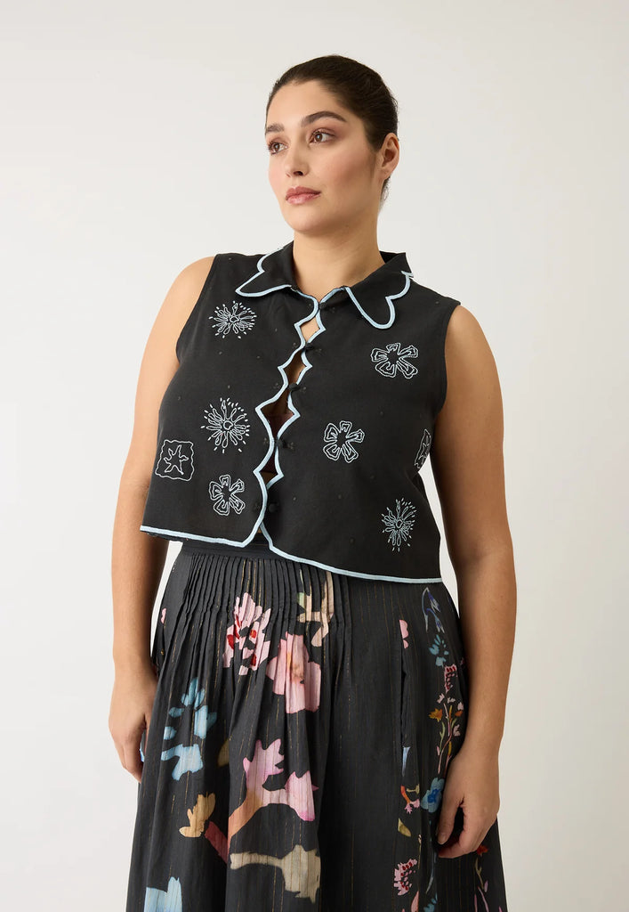 Nancybird Tuva Vest - Charcoal Embroidered