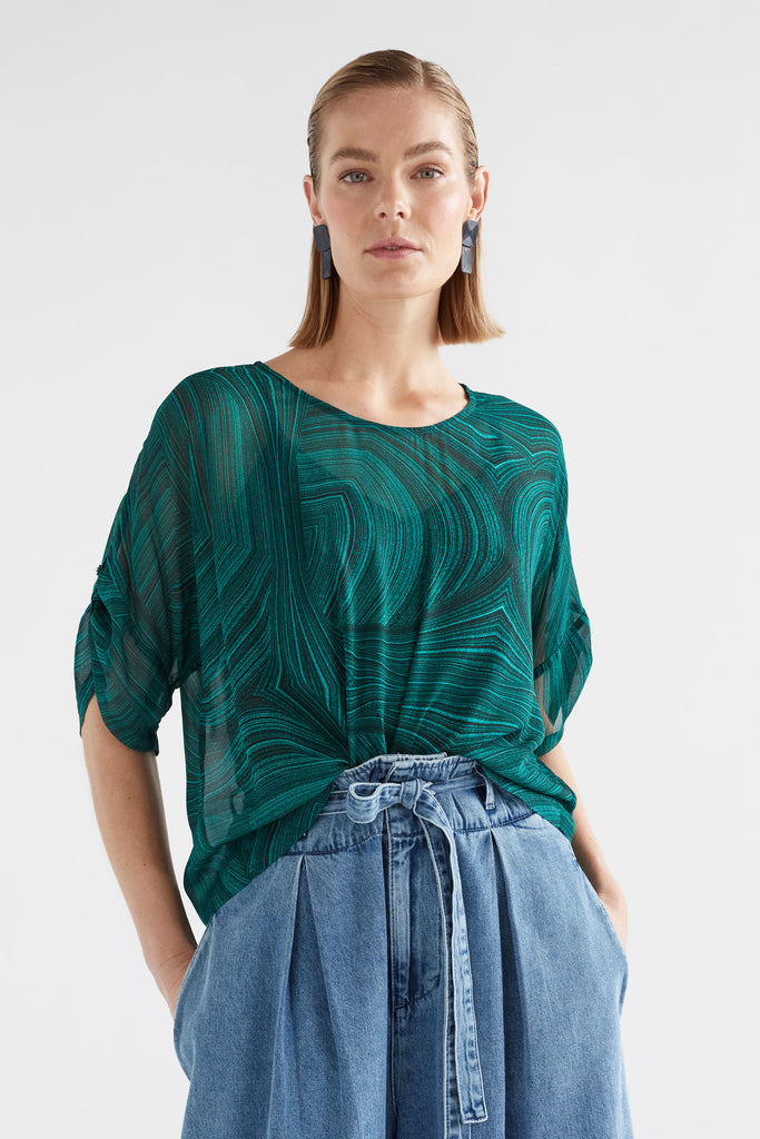 Elk Krava Sheer Top - Malachite Print