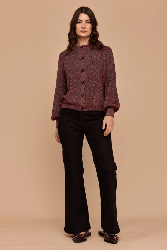 Frock Me Out Lurex Knit Cardigan - Burgundy/Gold