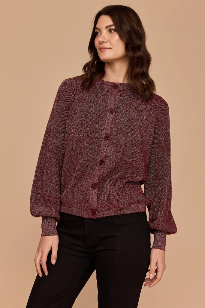 Frock Me Out Lurex Knit Cardigan - Burgundy/Gold