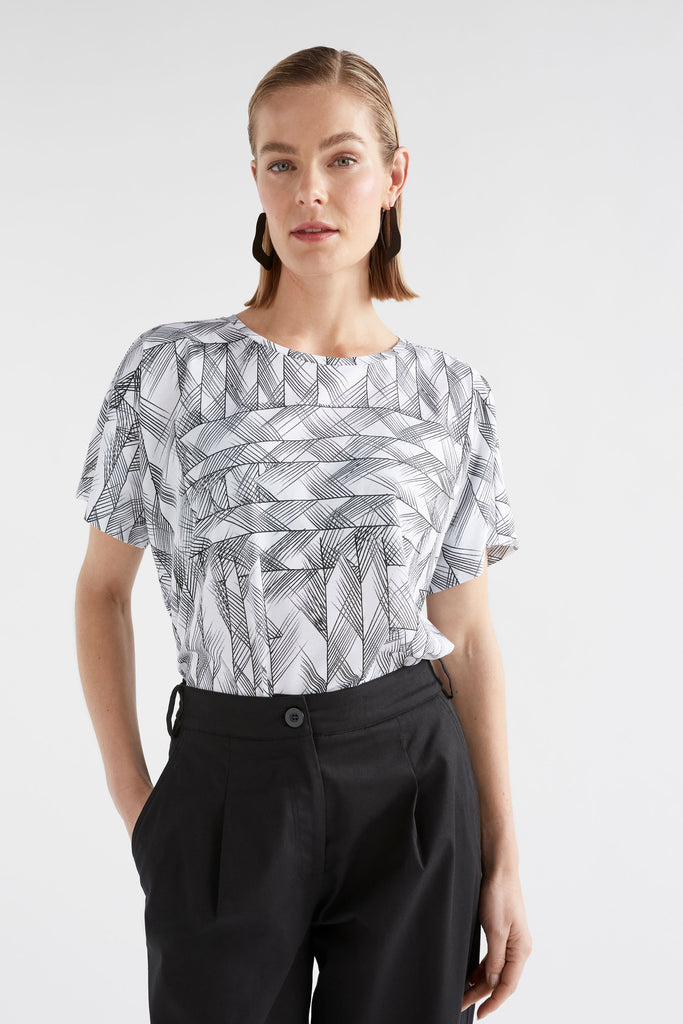 Elk Haki Short Sleeve Tshirt - White Line Print