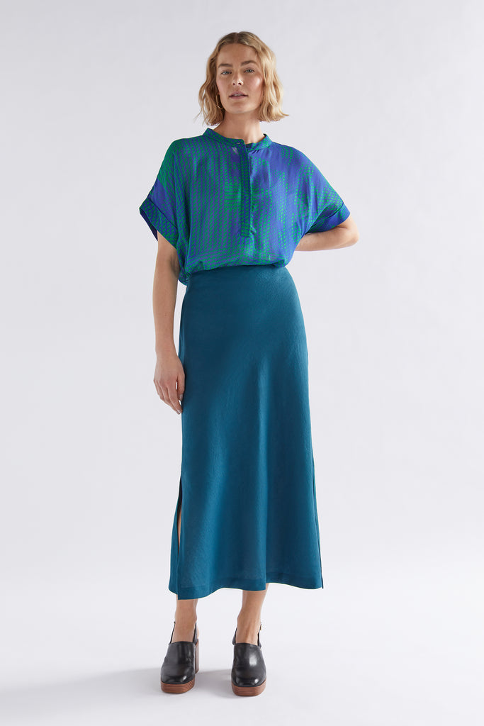 Elk Lukko Shirt - Teal Cross Stitch Print