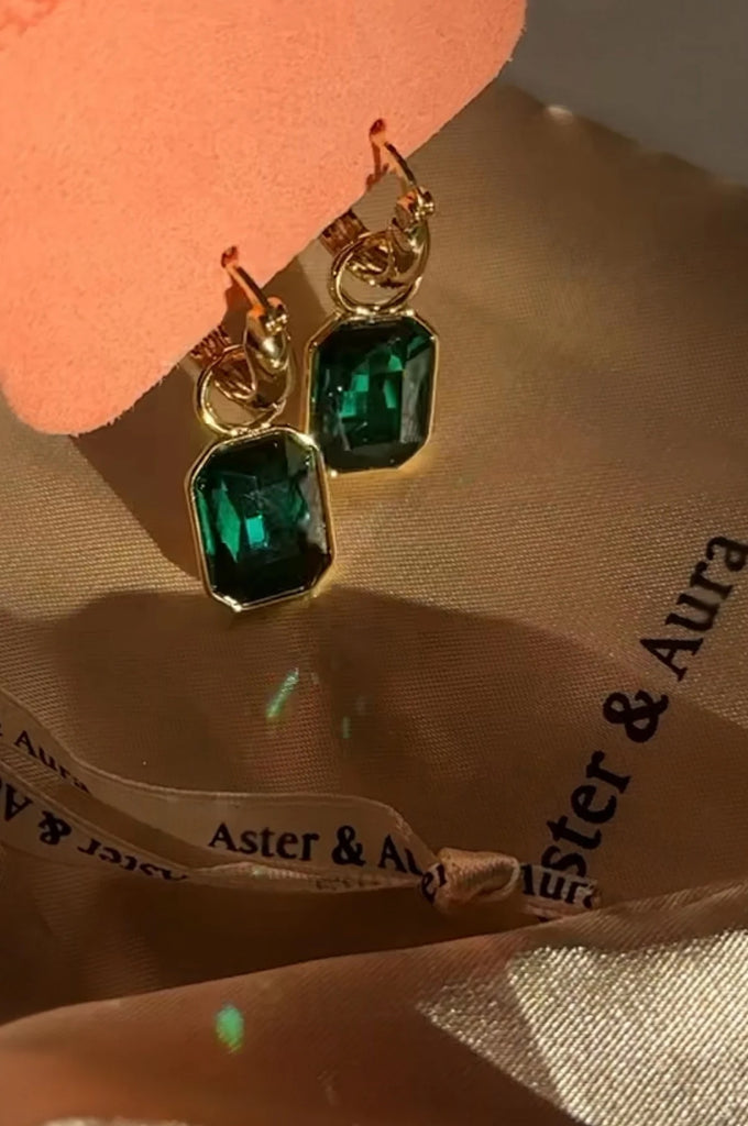 Aster & Aura Emerald Ivy Crystal Pendant Huggie Earring