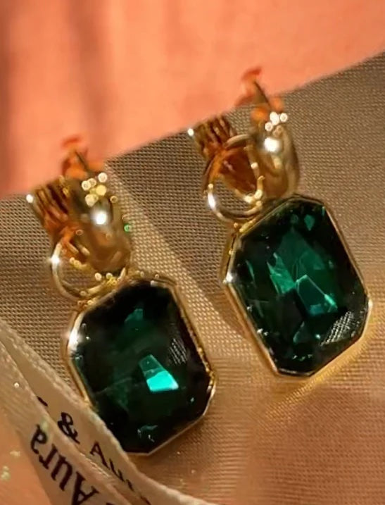 Aster & Aura Emerald Ivy Crystal Pendant Huggie Earring