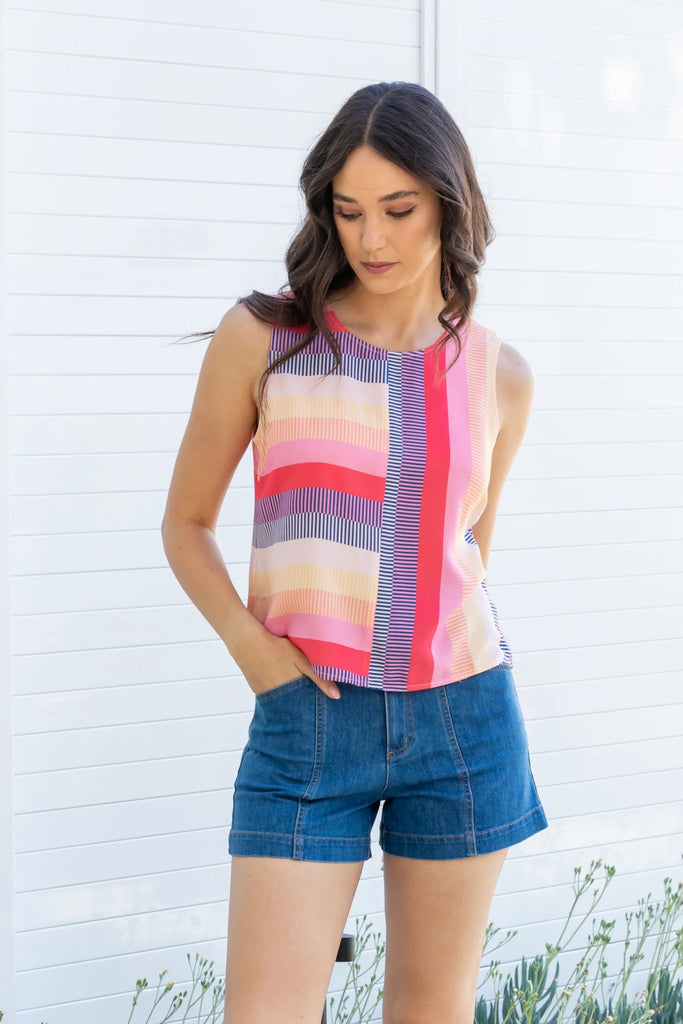 Frock Me Out Sleeveless Top - Miami Stripe