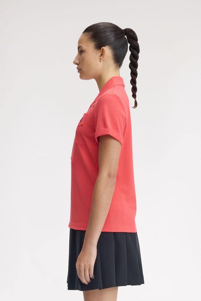 Fred Perry X Amy Winehouse Pocket Detail Polo Shirt - Flamingo/Tan