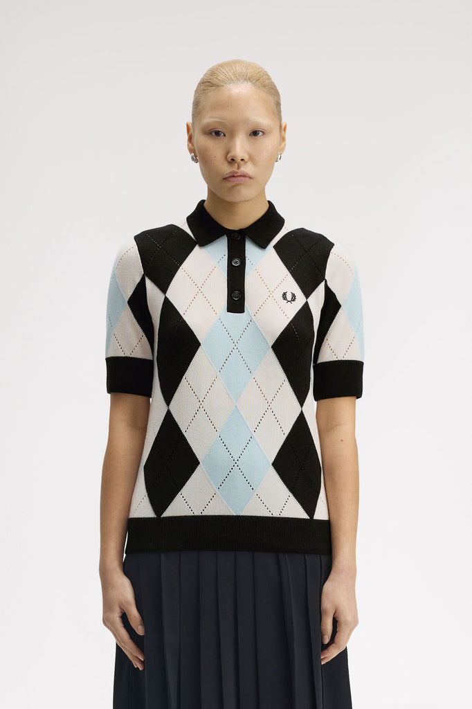 Fred Perry Argyle Pointelle Knit Shirt - Silky Peach