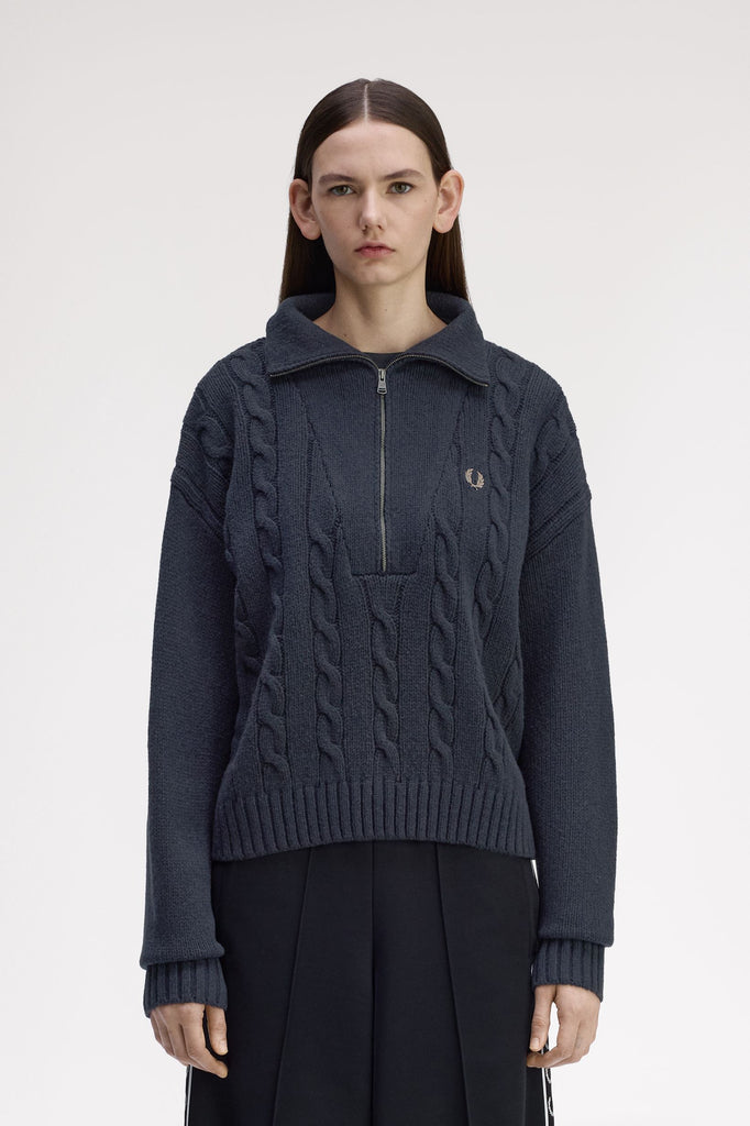 Fred Perry 1/2 Zip Cable Knit Jumper - Navy