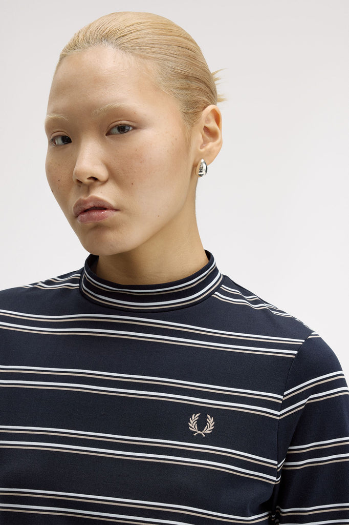 Fred Perry Striped Mock Neck - Navy