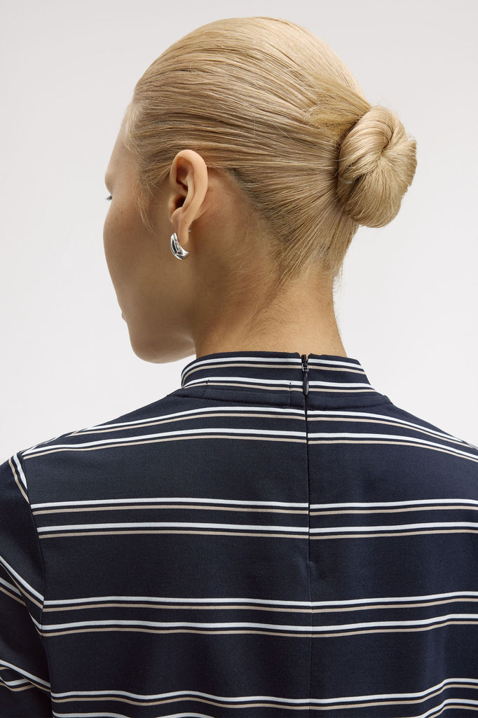 Fred Perry Striped Mock Neck - Navy