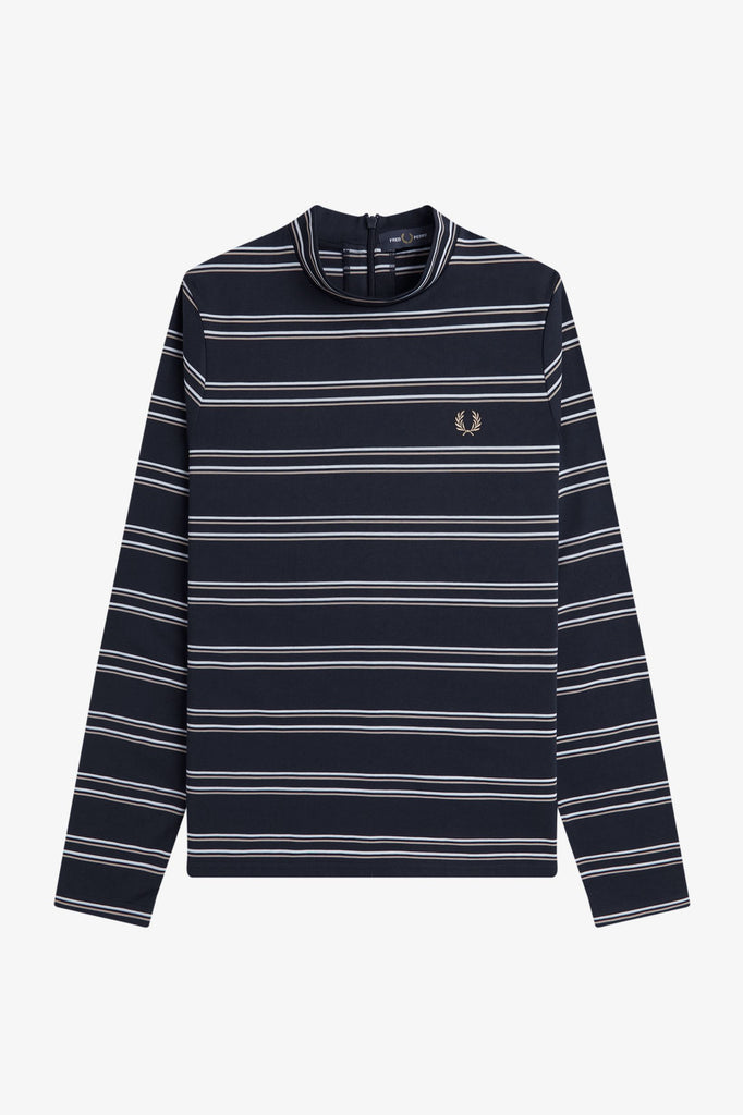 Fred Perry Striped Mock Neck - Navy