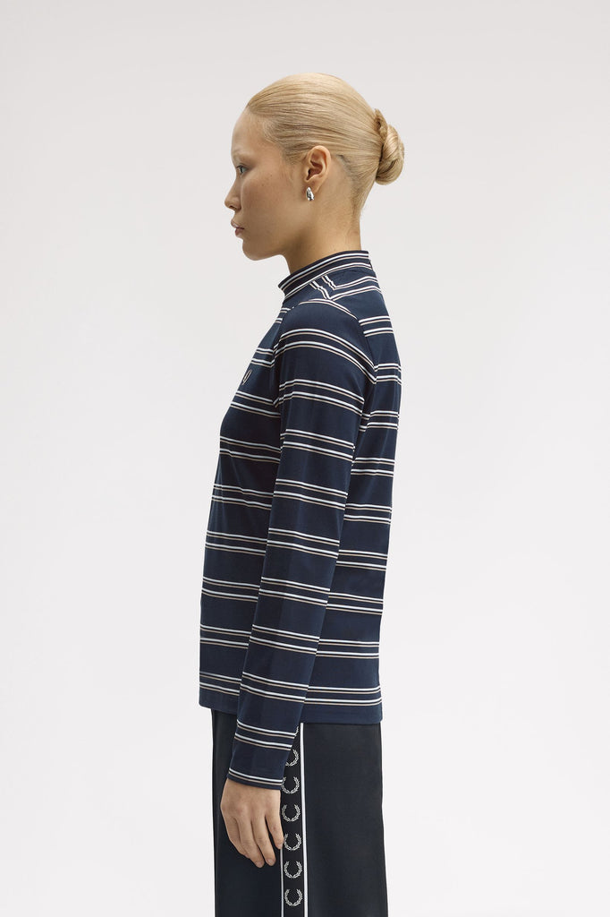 Fred Perry Striped Mock Neck - Navy