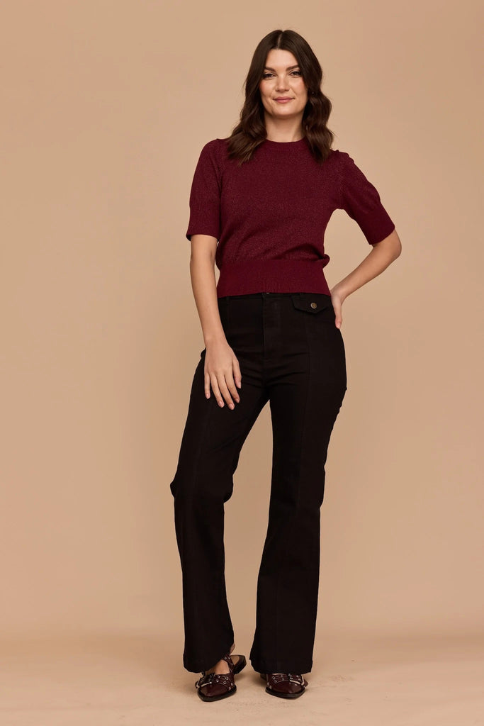 Frock Me Out Elbow Sleeve Knit Top - Burgundy Lurex