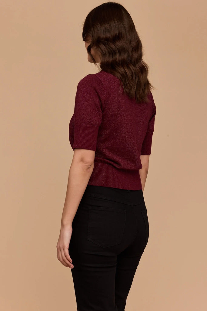 Frock Me Out Elbow Sleeve Knit Top - Burgundy Lurex