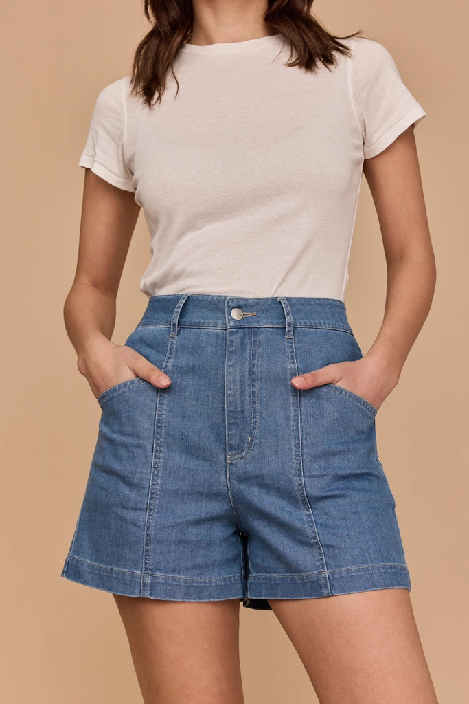 Frock Me Out Denim High Waisted Shorts - Light Vintage Wash