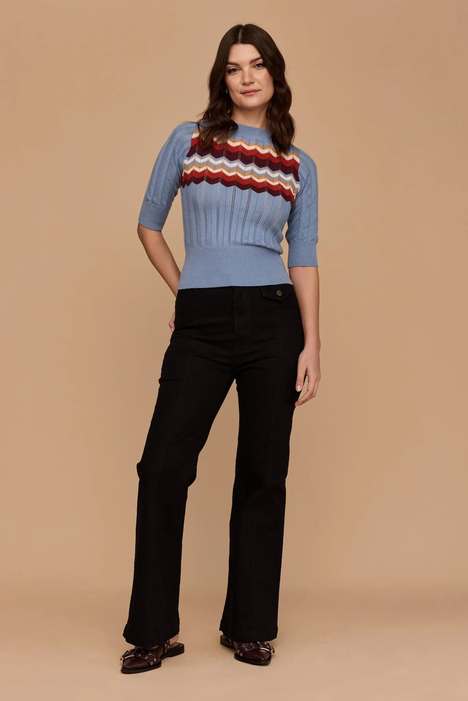 Frock Me Out Zig Zag Knit Top - Dusty Blue