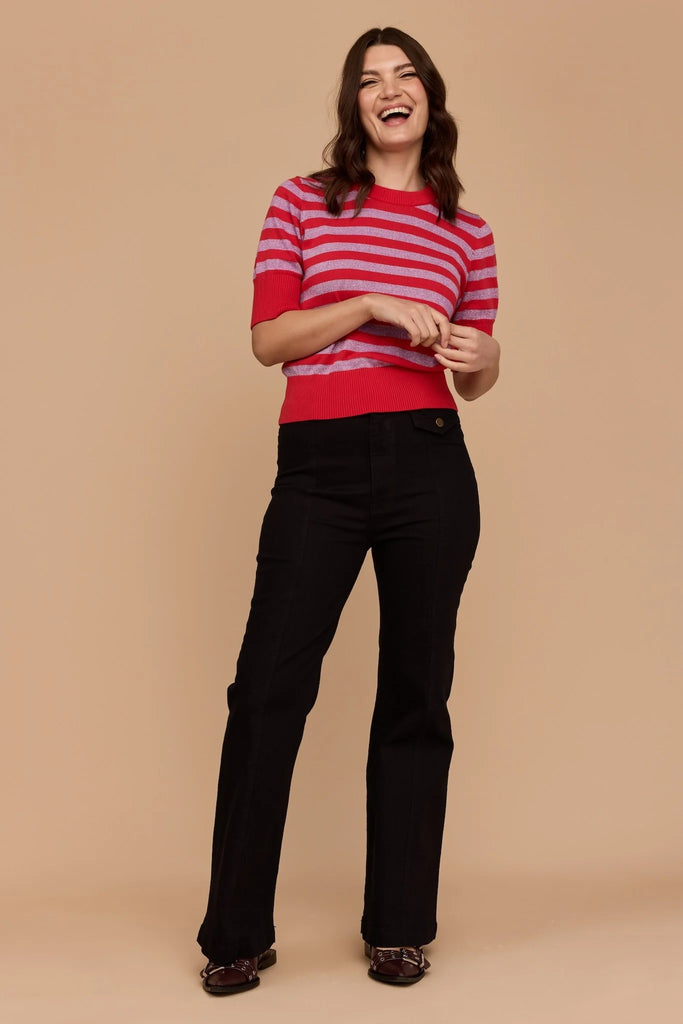 Frock Me Out Elbow Sleeve Knit Top - Red/Lilac Disco