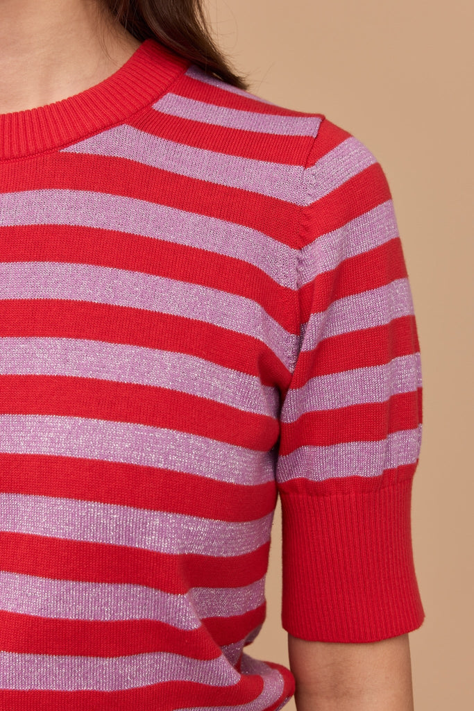 Frock Me Out Elbow Sleeve Knit Top - Red/Lilac Disco