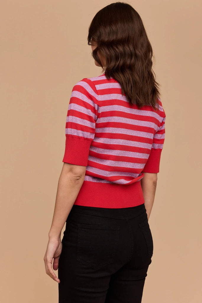 Frock Me Out Elbow Sleeve Knit Top - Red/Lilac Disco