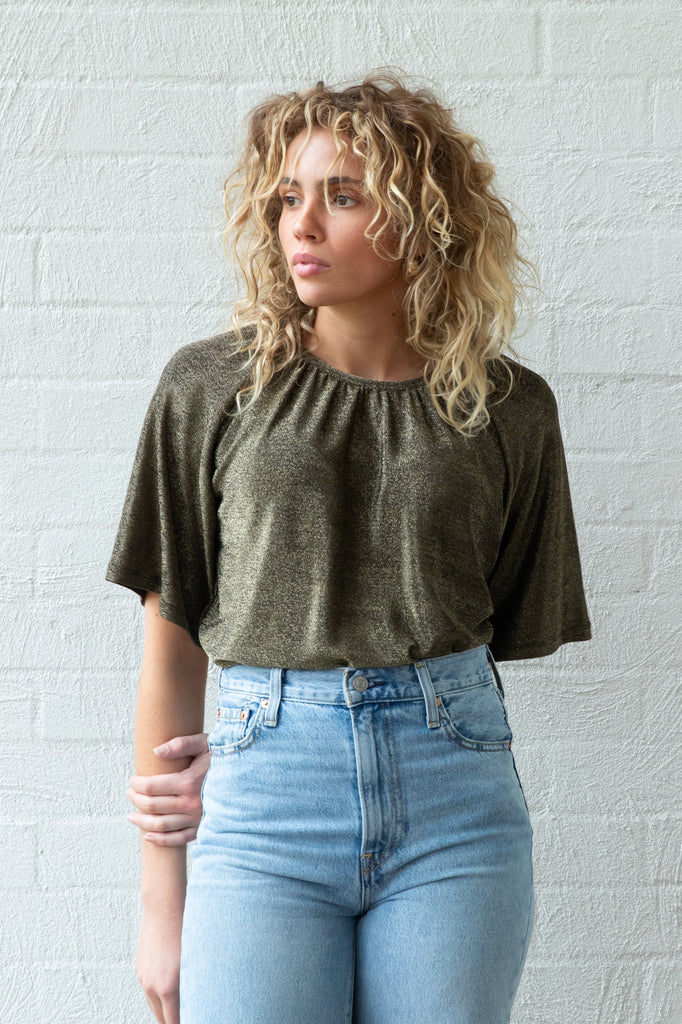 Frock Me Out Fluted Sleeve Lurex Top - Gold