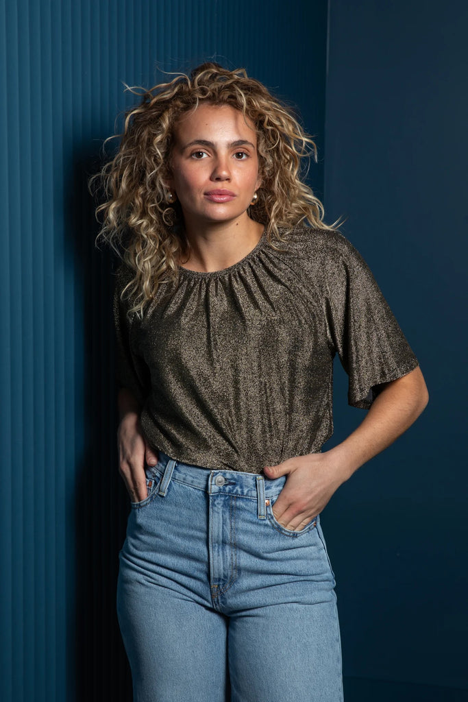 Frock Me Out Fluted Sleeve Lurex Top - Gold