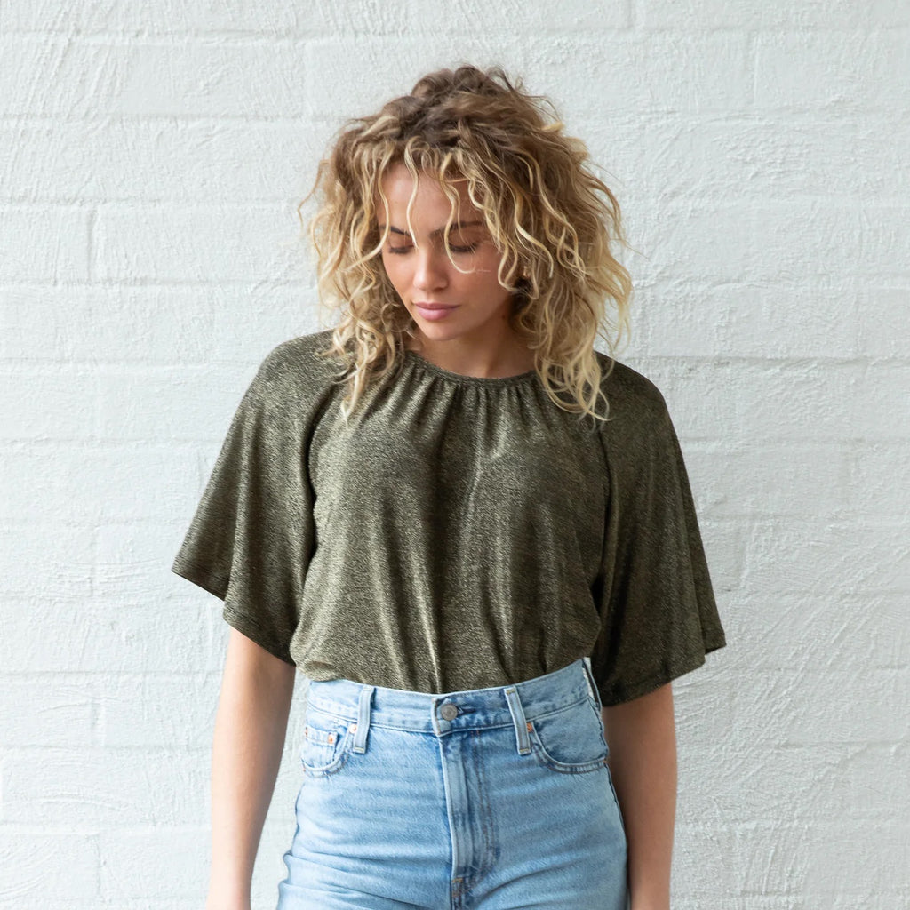Frock Me Out Fluted Sleeve Lurex Top - Gold