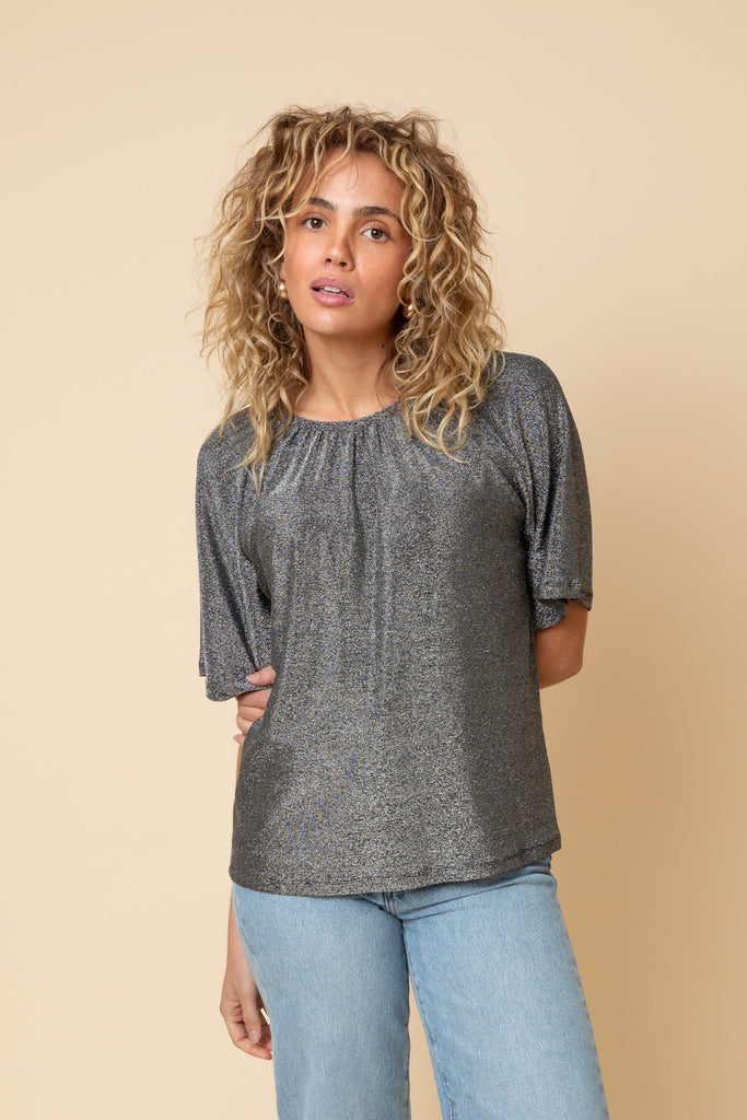 Frock Me Out Fluted Sleeve Lurex Top - Silver