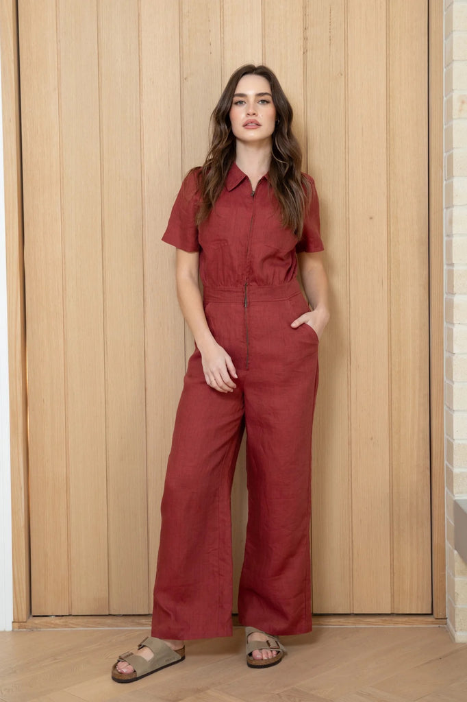 Frock Me Out Linen Freestyler Jumpsuit - Rust