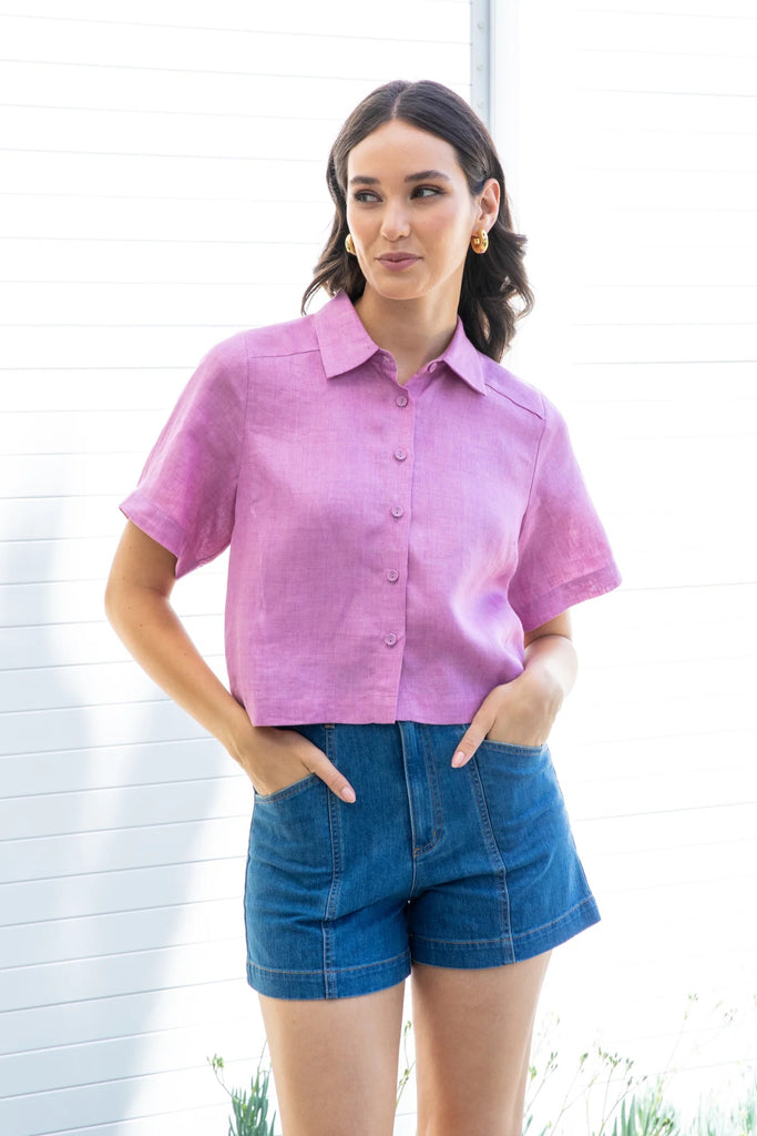 Frock Me Out Linen Shirt - Orchid