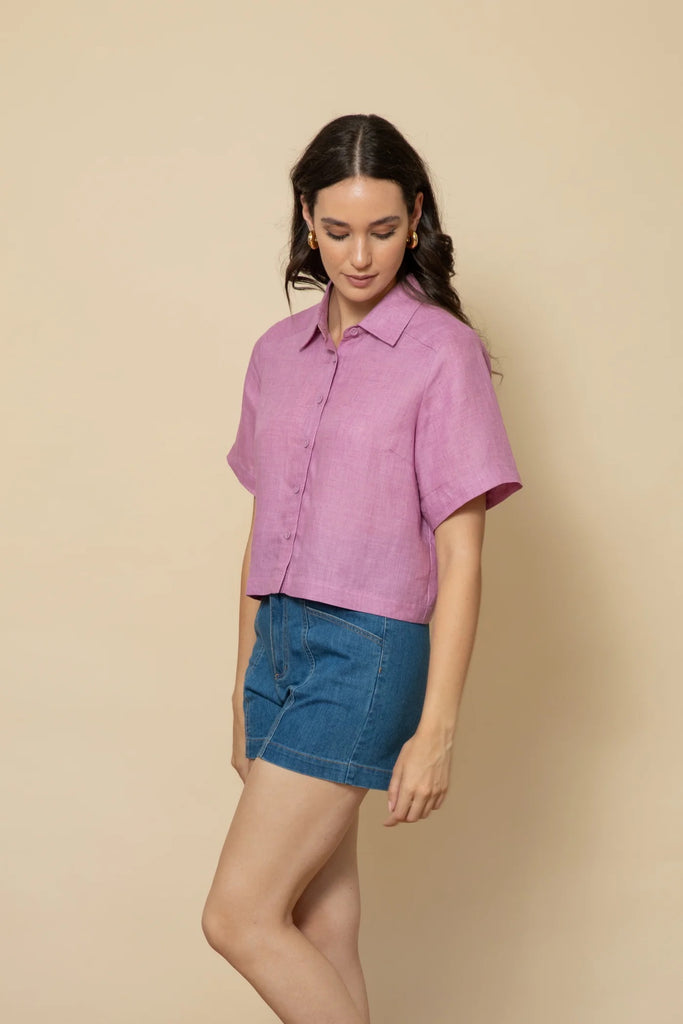 Frock Me Out Linen Shirt - Orchid