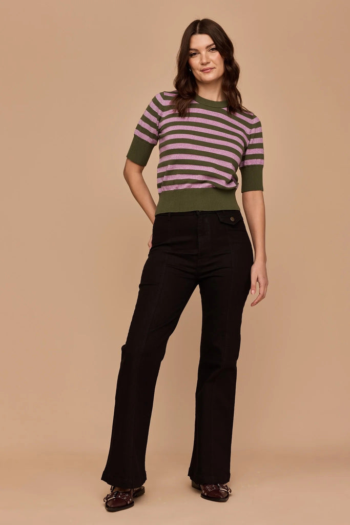 Frock Me Out Elbow Sleeve Knit Top - Green/Lilac Disco