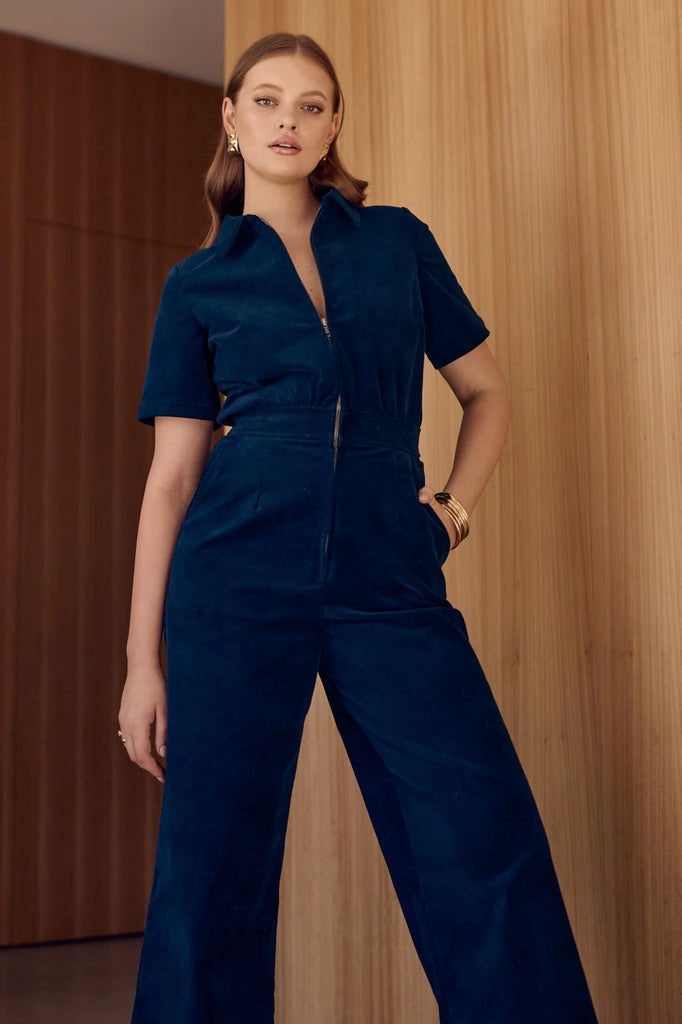 Frock Me Out Velvet Freestyler Jumpsuit - Petrol