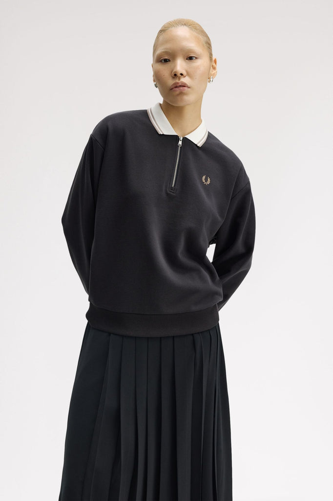 Fred Perry Zip Neck Sweatshirt -Anchor Grey