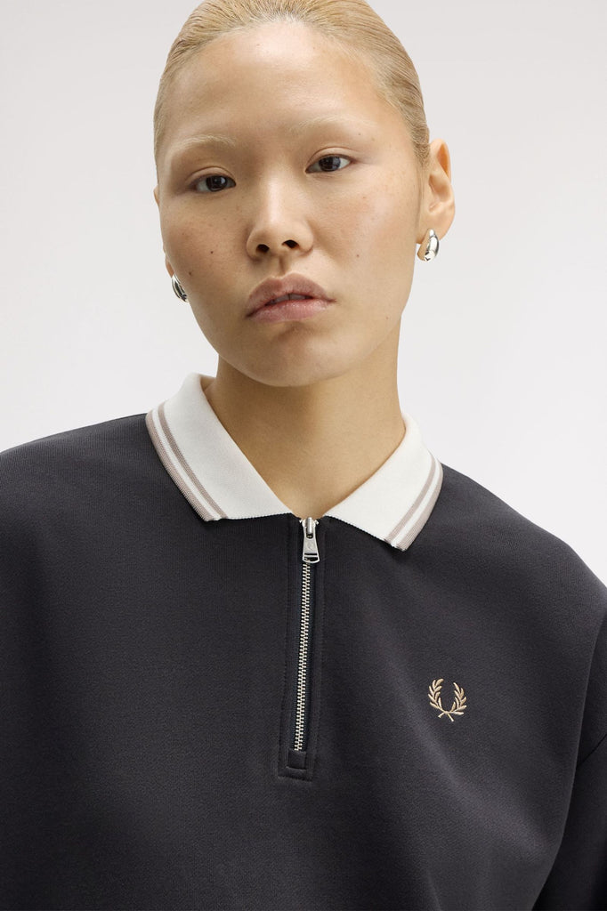 Fred Perry Zip Neck Sweatshirt -Anchor Grey