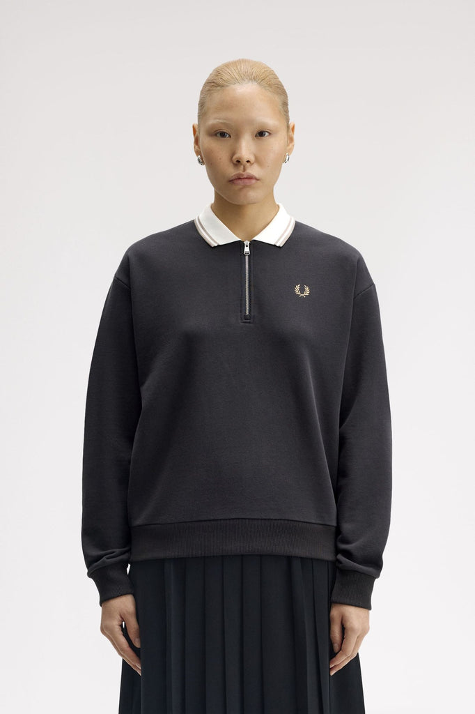 Fred Perry Zip Neck Sweatshirt -Anchor Grey