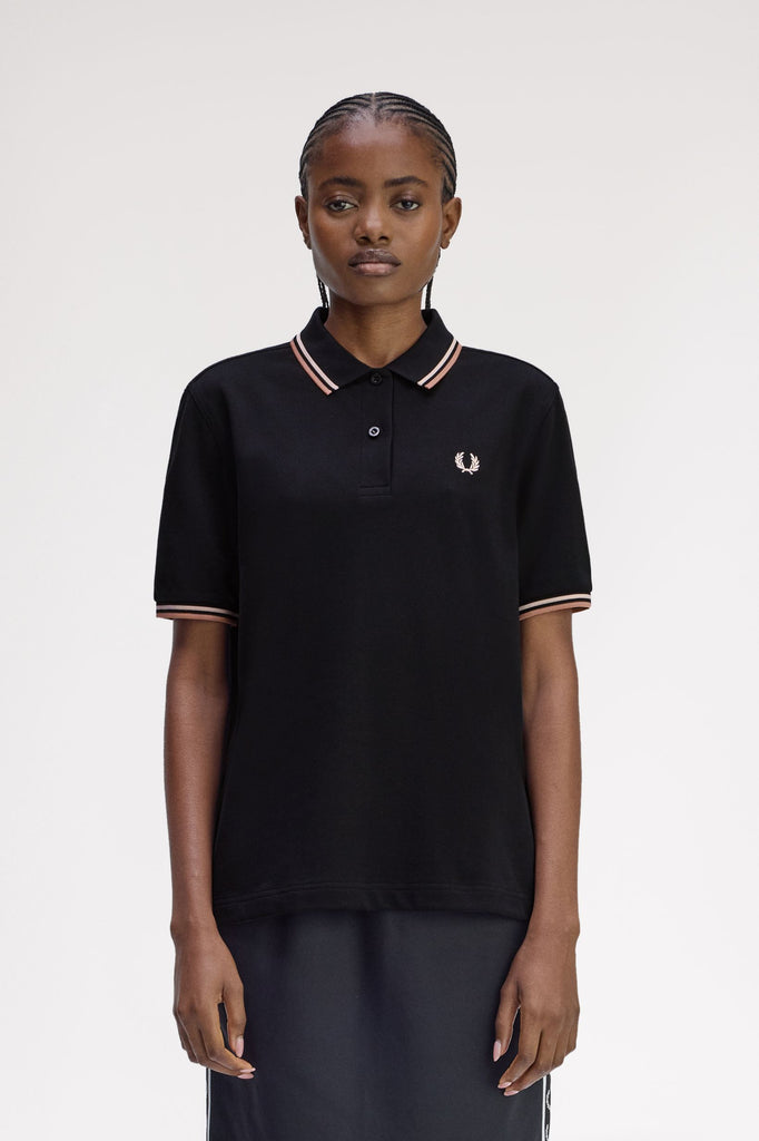 Fred Perry Twin Tipped Shirt - Black/Silky Peach/Blossom