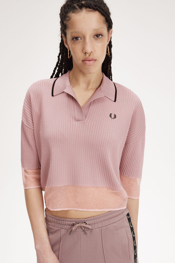 Fred Perry Sheer Trim Knitted Shirt - Rose Pink