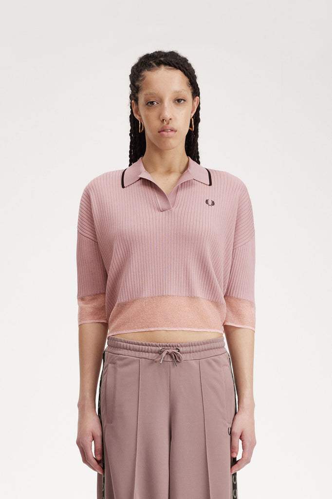 Fred Perry Sheer Trim Knitted Shirt - Rose Pink